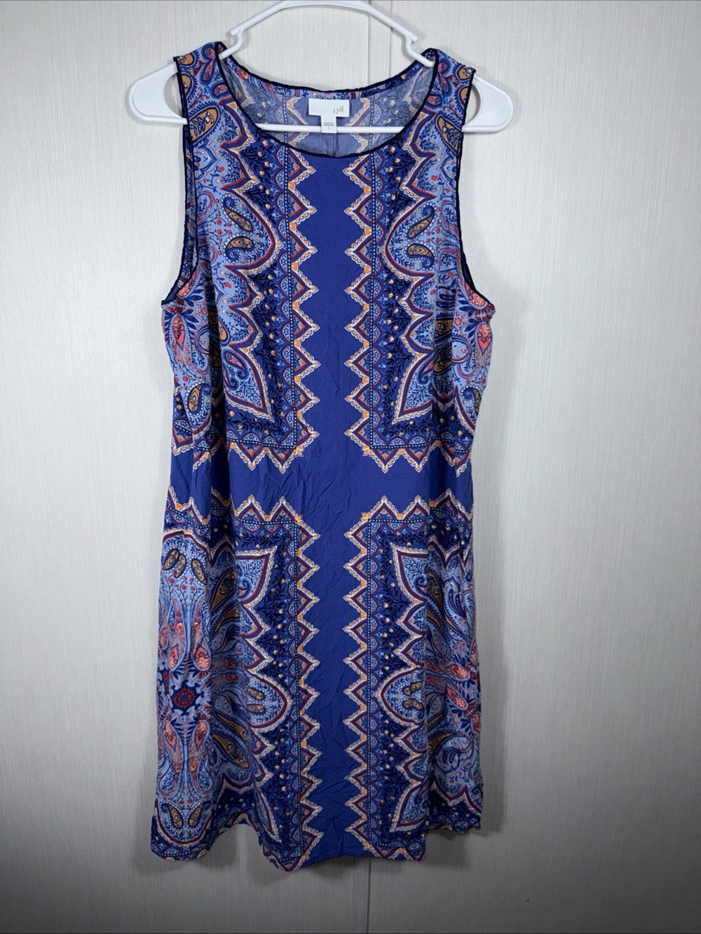 J. Jill L Majestic Purple Blue Paisley Sleeveless Shift Dress w/ Pockets Boho